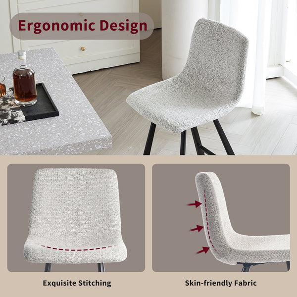 English Elm Modern Upholstered Gray Fabric Barstool with Black Metal Frame for Kitchen Island W5096P400393