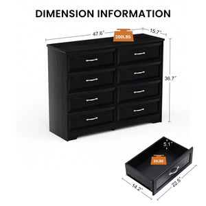 English Elm Modern Elegant Chest of Drawers with Antique Gold Knobs, 8-Drawer Durable Clothes Organizer, Waterproof Finish Black W1668P182256