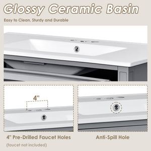 English Elm 36'' Modern Bathroom Vanity With Ceramic Sink, 2 Smooth-Glide Drawers & Tip-Out Compartment, Grey Finish N710P230246E
