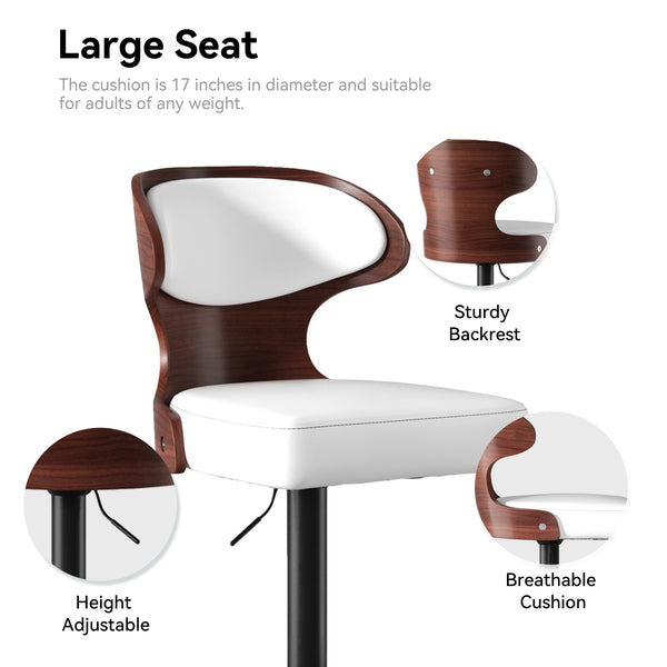 English Elm Bar Stools - Adjustable Bentwood Swivel Seat 24.5-33.5In, Ergonomic Pu Leather Chair For Home Bars T3950P397480