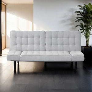 English Elm Light Gray Futon Sofa With Biscuit Tufting - Stylish Convertible Couch With Adjustable Arm Rests B2741P314791