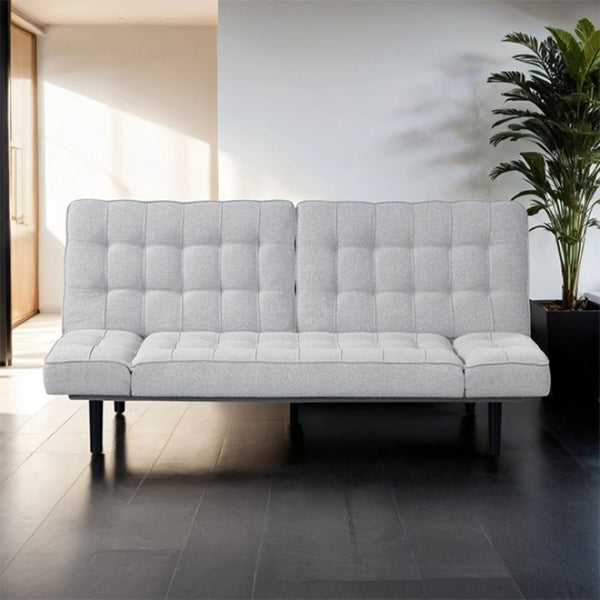 English Elm Light Gray Futon Sofa With Biscuit Tufting - Stylish Convertible Couch With Adjustable Arm Rests B2741P314791