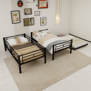 English Elm Heavy-duty Metal Twin over Twin Bunk Bed Black – Rust-Resistant Steel, Safety Rail, Non-Slip Ladder W1935P294225