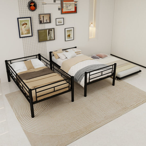 English Elm Heavy-duty Metal Twin over Twin Bunk Bed Black – Rust-Resistant Steel, Safety Rail, Non-Slip Ladder W1935P294225