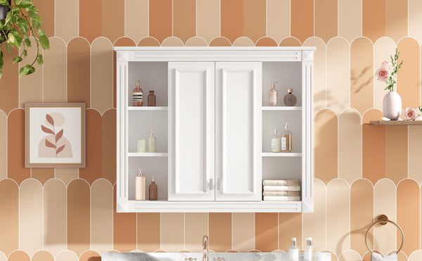 English Elm 36'' Wall Mounted Bathroom Cabinet White Wood Soft Close Double Door Storage N710P358584K