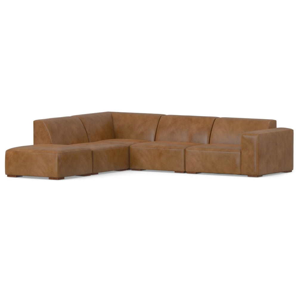 English Elm Rex Left Sectional Sofa With Ottoman – Modern Comfort, Handcrafted Quality, Caramel Brown Leather Design B136P199201-GIGA