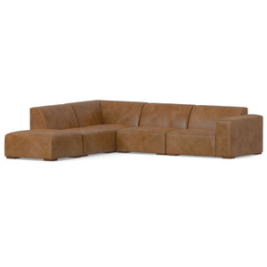 English Elm Rex Left Sectional Sofa With Ottoman – Modern Comfort, Handcrafted Quality, Caramel Brown Leather Design B136P199201-GIGA