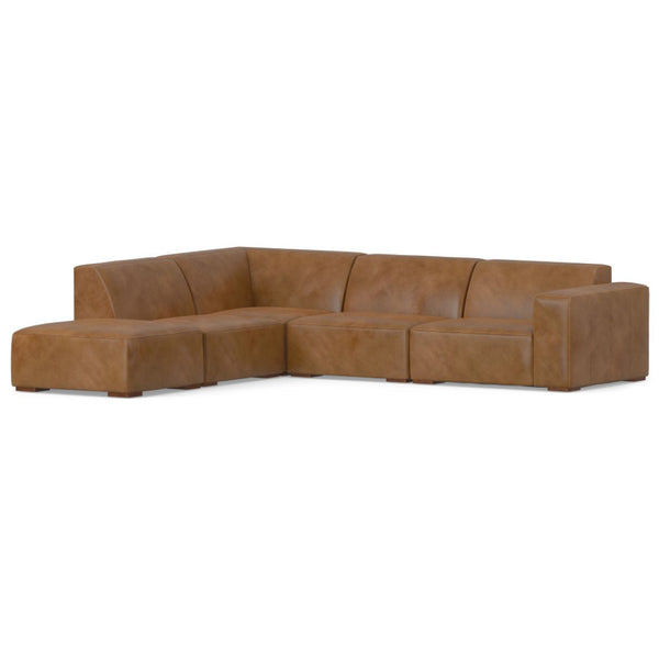 English Elm Rex Left Sectional Sofa With Ottoman – Modern Comfort, Handcrafted Quality, Caramel Brown Leather Design B136P199201-GIGA