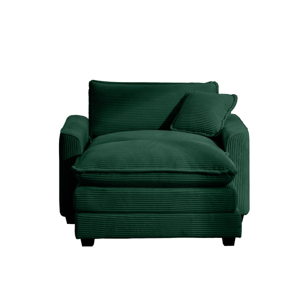 English Elm Comfortable Single Chair With Footstool And Pillow - Luxurious Green Corduroy For Living Spaces W714S00702