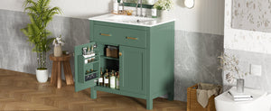 English Elm 30-inch Modern Bathroom Vanity with Ceramic Sink, Gold Accents, Solid Wood Frame, Soft-Close Doors and Ample Storage Green WF324045AAF