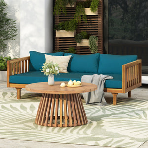 English Elm Christopher Knight Home® - Patio Claremont 3-Seater Daybed Set With Acacia Wood Table - Stylish Outdoor Comfort & Durability N770P234486T_66327.00DT