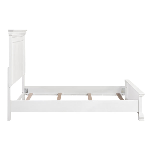 English Elm White Solid Wood Eastern King Bed with Raised Panel Headboard for Classic Bedrooms B011S02483