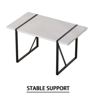 English Elm 55 Inch Industrial Dining Set White Mdf Table Matte Black Legs Four Padded Pu Chairs Beige+Grey,White W2189S00852