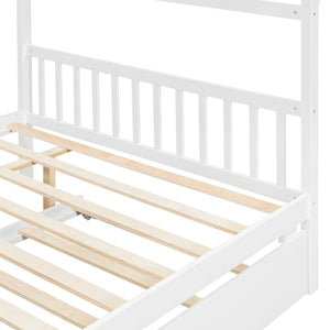 English Elm Full Size House Bed Solid Pinewood Frame with Pull Out Twin Trundle for Kids White LP000305AAK-1