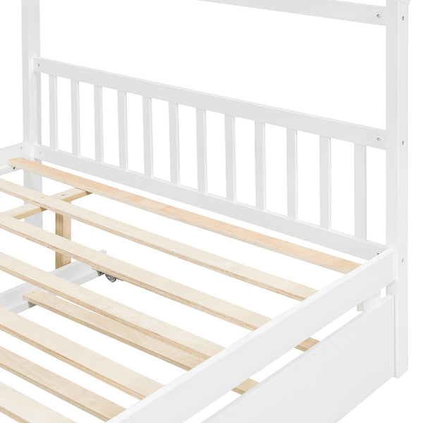 English Elm Full Size House Bed Solid Pinewood Frame with Pull Out Twin Trundle for Kids White LP000305AAK-1