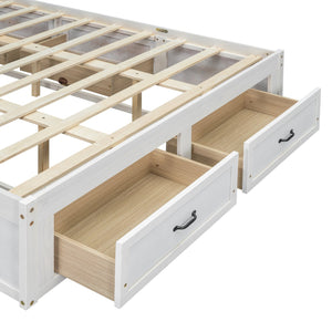 English Elm Queen Platform Bed with Six Storage Drawers Low Profile Frame for Modern Bedrooms Antique White N708P263022K-1