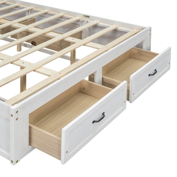 English Elm Queen Platform Bed with Six Storage Drawers Low Profile Frame for Modern Bedrooms Antique White N708P263022K-1