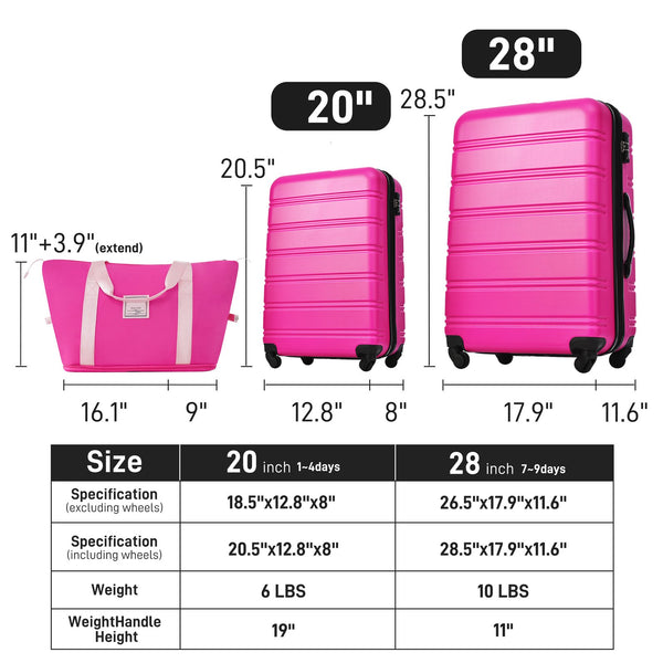 English Elm Hardshell Abs Spinner Luggage Set with Tsa Lock Expandable Travel Carry on Suitcase Pink PP309434AAH