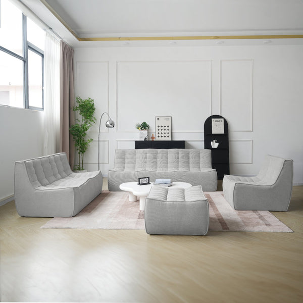 English Elm Caterpillar Minimalist Waffle 7-Seater Floor Sofa Set – Light Gray Chenille Linen, High-Density Foam Comfort B341S00039