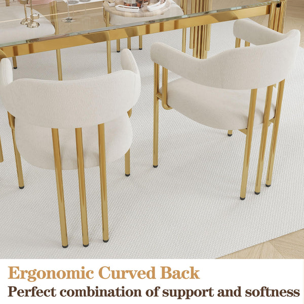 English Elm Dining Chair with Gold Tone Steel Legs Upholstered in Textured Fabric for Modern Homes Beige W1567P343998