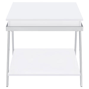 English Elm Briana Lacquered Mdf End Table with Chrome Legs and Open Shelf for Modern Living B062P447811