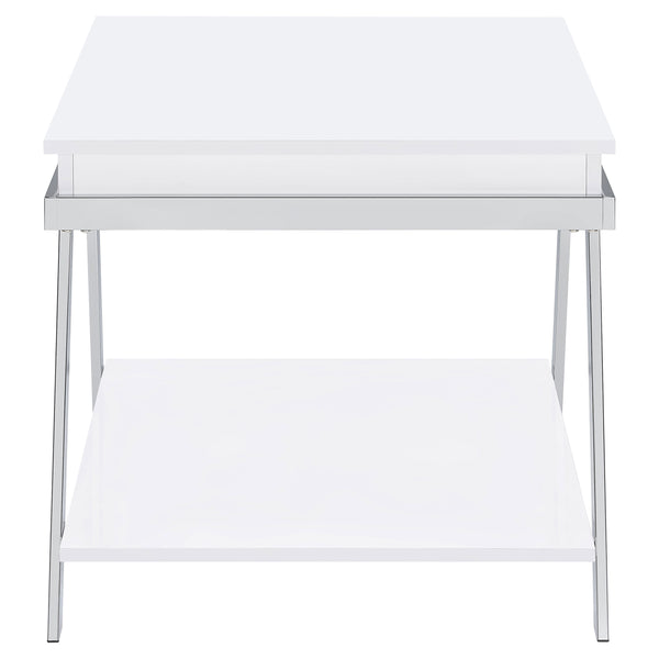 English Elm Briana Lacquered Mdf End Table with Chrome Legs and Open Shelf for Modern Living B062P447811