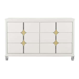 English Elm URIUNI Gold Chest with Acrylic Front Legs, Gold-Accented Spacious Drawers and Stainless Steel Backs Gold,White 66.14 L x 20.24 W x 39.13 H B201P299625