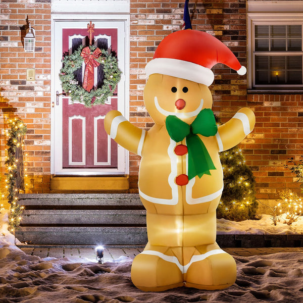 English Elm HOMCOM Inflatable 6ft Snowman with Christmas Tree Lawn Decor, Bright LED Lights and Wind Stakes Multicolor W2225P249969