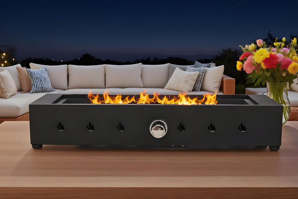 English Elm 28-Inch Wind-Resistant Rectangle Fire Pit 40,000BTU Steel Patio Heater with Glass Beads Design Enhanced W853P366687