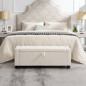 English Elm 48" Tufted Chenille Storage Bench Diamond Stitched Lift Top Seat for Bedroom Entryway Beige W2671P386665