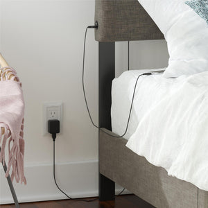 English Elm Paloma Linen Upholstered Bed Channel Tufted Headboard with Built-in Dual Usb Ports B2733P445252