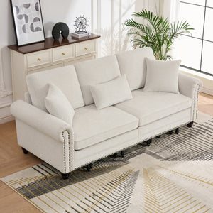 English Elm 86" Chenille Sleeper Sofa with Nailhead Rolled Arms Three Seat Convertible for Any Room Beige W3373S00087
