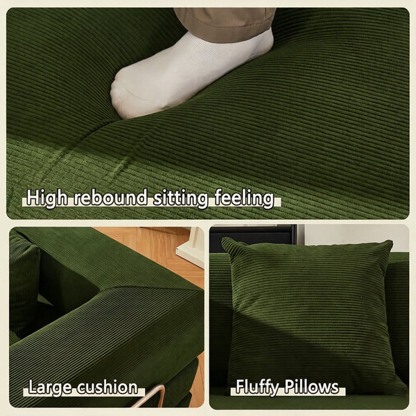 English Elm Convertible Corduroy Floor Sofa with Folding Sleeper and Bolster Pillow for Apartments Green W5638P460475