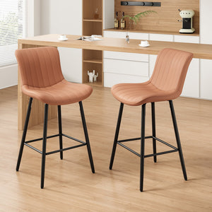 English Elm Counter Stools Set Of 2 - Stylish Mid-Century Modern Dining Chairs With Faux Leather & Metal Legs T3623P368359