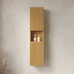 English Elm MITCH 59" Tall Corolla Oak Wall Cabinet – Narrow Waterproof Storage with Soft-Close Doors & Shelves W2615S00100