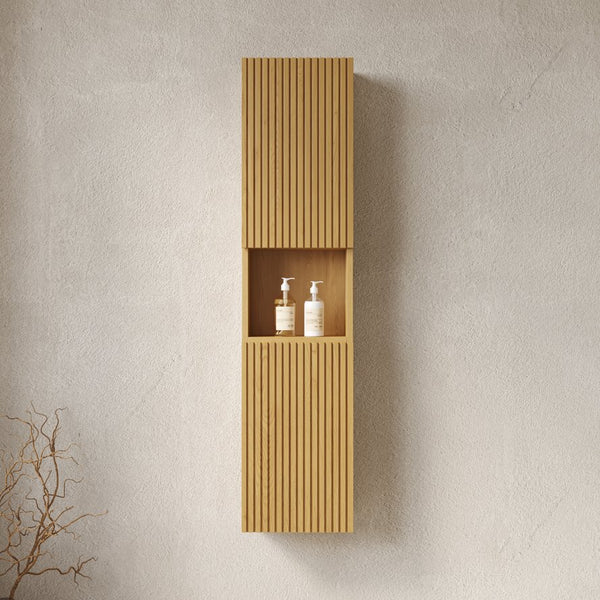 English Elm MITCH 59" Tall Corolla Oak Wall Cabinet – Narrow Waterproof Storage with Soft-Close Doors & Shelves W2615S00100