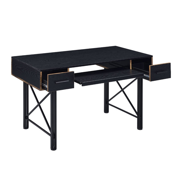 English Elm Rectangular Industrial Computer Desk With 2 Drawers, Distressed Wood & Black Metal Frame For Home Office B016P311788-GIGA
