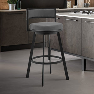 English Elm Bellora Gray Faux Leather 30" Swivel Bar Stool with Thick Foam Seat, Metal Frame & Footrest B2736P354387