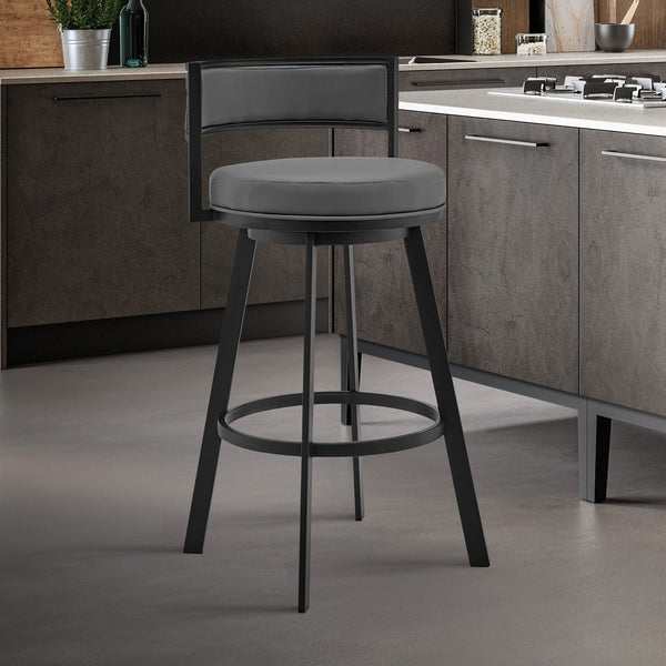 English Elm Bellora Gray Faux Leather 30" Swivel Bar Stool with Thick Foam Seat, Metal Frame & Footrest B2736P354387