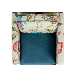 English Elm Jennifer Taylor Home - Mamba Patchwork Accent Chair 28" Teal-Blue Purple Velvet Floral - Removable Cushions, Wood Legs, Modern Track Arms B2719P238277