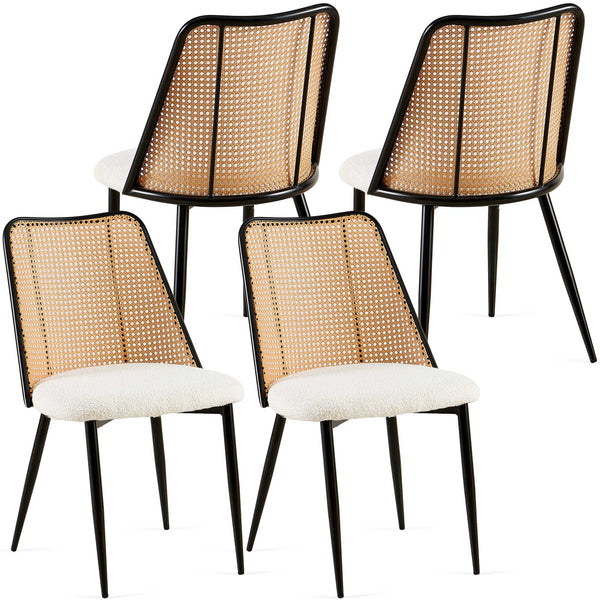 English Elm Off White Rattan Dining Chairs Set Of 4 - Stylish Boucle Design With Cane Back For Modern Spaces W1164P218673