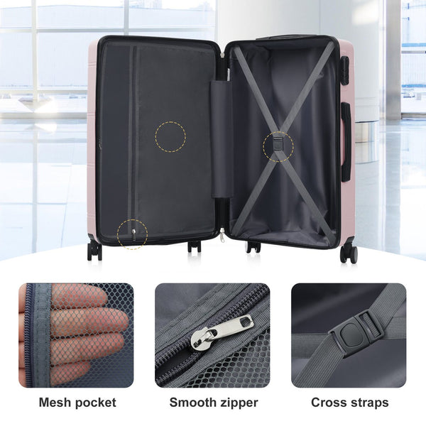 English Elm 6 Piece Hardshell Abs Travel Set with Spinner Wheels Combination Lock and Toiletry Bag Pink N732P391465H