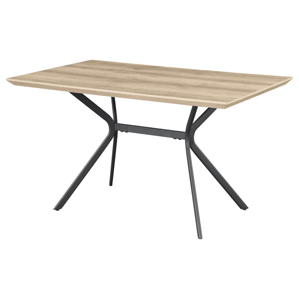 English Elm Hanover 53" Light Brown Composite Wood Dining Table with Flared V Metal Legs, Modern Melamine Finish B062S00608