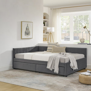 English Elm Full Size Upholstered Tufted Daybed With Storage Drawers - Chic Velvet Frame For Sofa & Sleep Needs W1413S00087