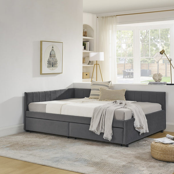 English Elm Full Size Upholstered Tufted Daybed With Storage Drawers - Chic Velvet Frame For Sofa & Sleep Needs W1413S00087