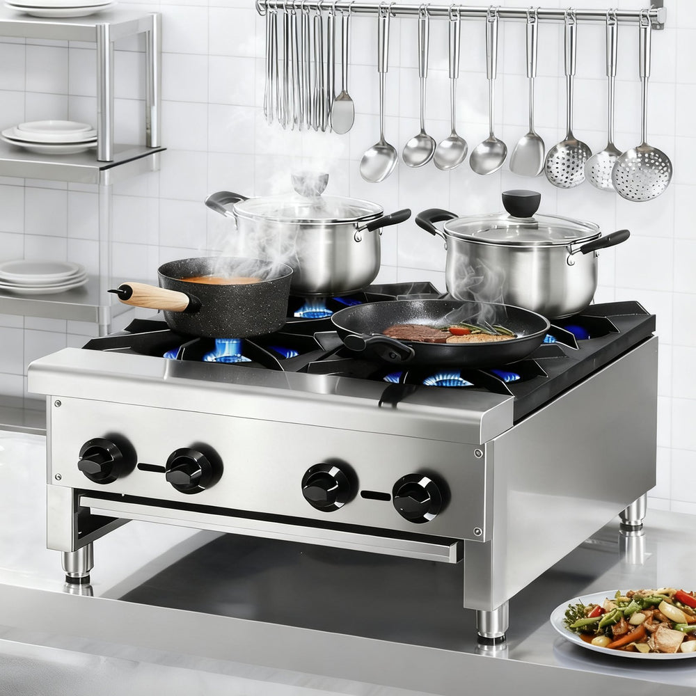 English Elm Commercial Four Burner Countertop Gas Range Stainless Steel 112000 Btu Restaurant W5057P394270
