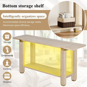 English Elm U_Style 62.9" Modern Minimalist Console Table - Solid Wood With Metal Accents & Open Shelf Storage N711P289140O-GIGA