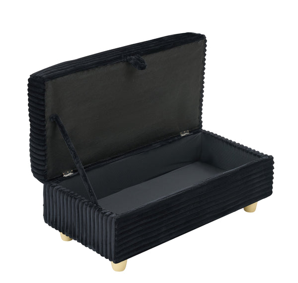 English Elm Black corduroy single sofa with ottoman storage, built-in armrest compartments, removable pillows, modern cozy design W1658S00135