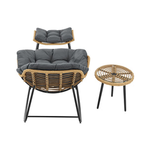 English Elm Benson 3-Piece Lounge Chair Set Gray — Weatherproof PE Rattan, Tufted Cushions, Glass Table, UV Resistant B365P397652