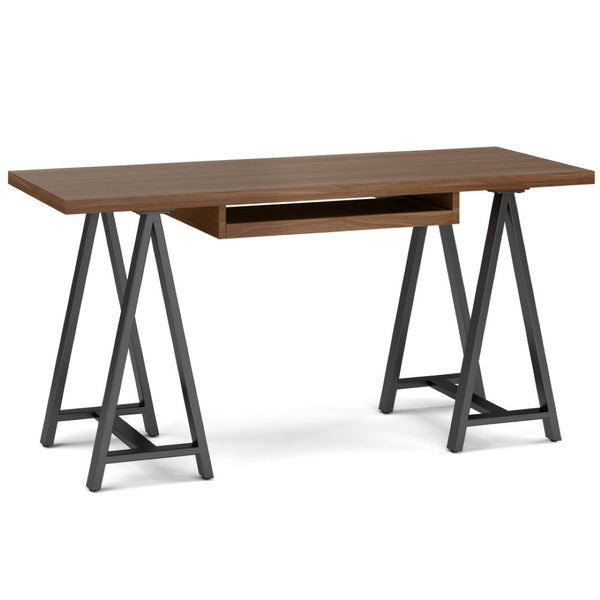 English Elm Sawhorse - Handcrafted Walnut Veneer Desk With Metal Supports For Home Office, Gaming & More B136P159593-GIGA